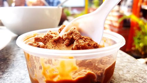 Close-up of food on table