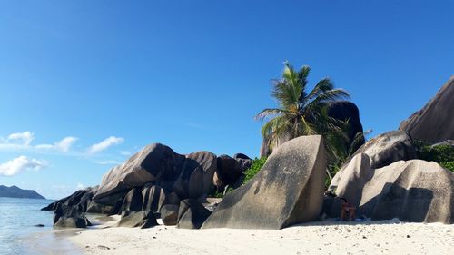 Side view of man against blue sky