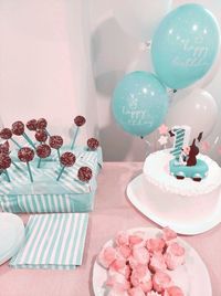 High angle view of cupcakes on table