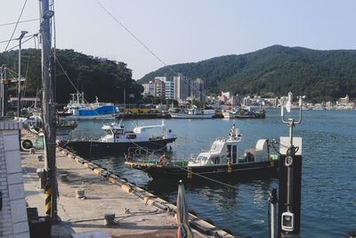 Boats moored in harbor