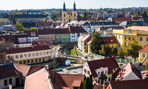 High angle view of townscape against sky