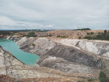 High angle view of land against sky
