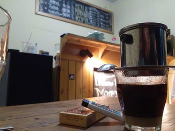 Close-up of coffee on table