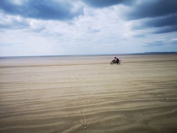 Scenic view of people on beach against sky