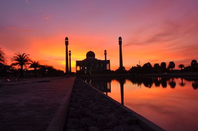 Silhouette of building during sunset
