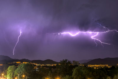 Lightning in sky at night