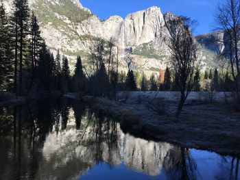 Reflection of trees in lake against sky