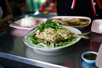 Close-up of food in plate on table