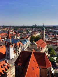 High angle view of town against sky