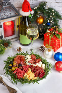Christmas decorations on table