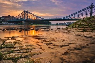 View of suspension bridge at sunset