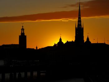 Silhouette of building against sky during sunset