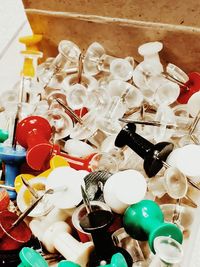 High angle view of toys on table