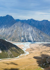 View of the mountains from mueller hut route in aoraki/mt cook national park, new zealand