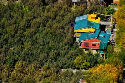 High angle view of buildings and apple orchard in spiti valley himachal pradesh india