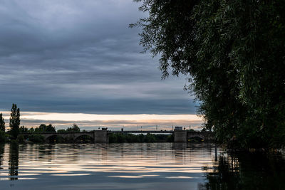 Scenic view of river against sky at sunset