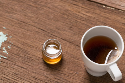 High angle view of coffee on table