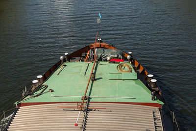 High angle view of ship moored in sea