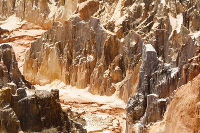 Rock formations on snow covered landscape