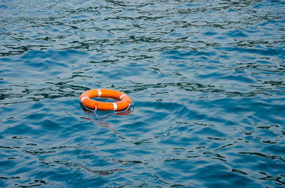 High angle view of toy floating on sea
