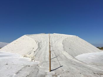 Scenic view of snowcapped mountain against clear blue sky