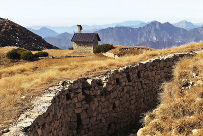 Second war word trench in italian mountains front line, trentino