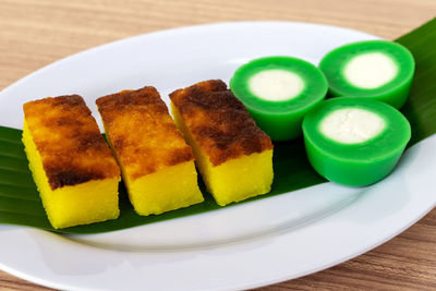 Close-up of dessert in plate on table