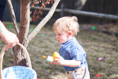 Boy playing outdoors