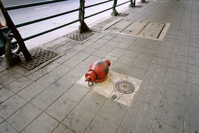 High angle view of fire hydrant 