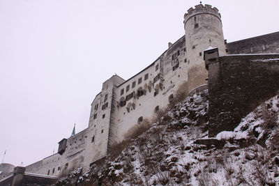 Low angle view of historic building against clear sky