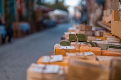 Close-up of objects for sale at market stall