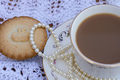 High angle view of coffee on table