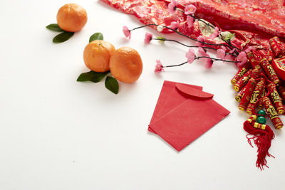 High angle view of fruits on table