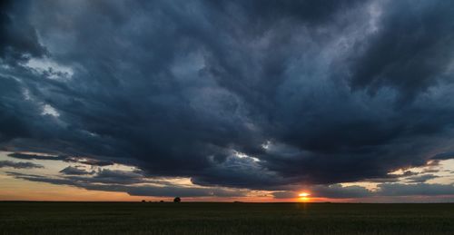 Scenic view of field against sky during sunset