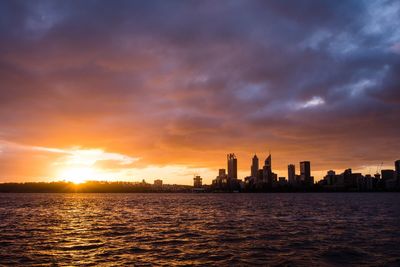 View of city at sunset