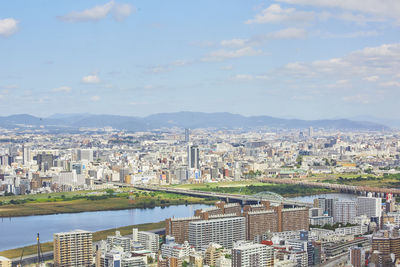 High angle view of cityscape against sky