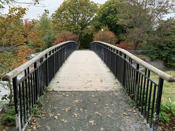 Footbridge amidst trees in forest