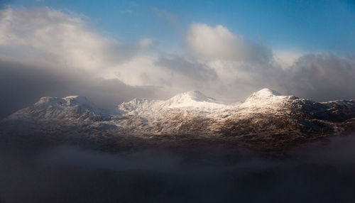 Scenic view of snowcapped mountains against sky