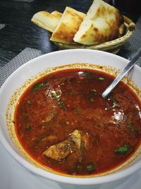 High angle view of meal served in bowl