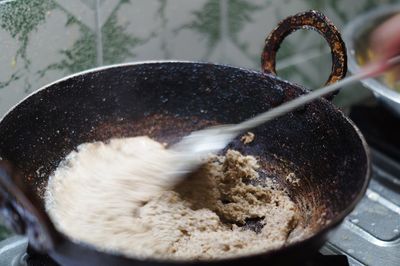 High angle view of cooking food.