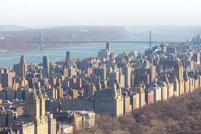 High angle view of city buildings