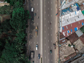 High angle view of street amidst buildings in city