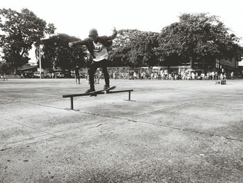 Woman jumping in park