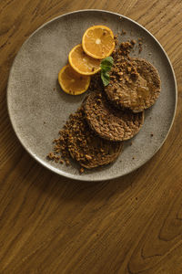 High angle view of breakfast served on table
