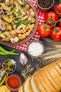 High angle view of food on table