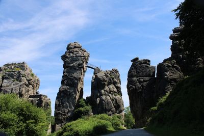 Low angle view of rock formation against sky