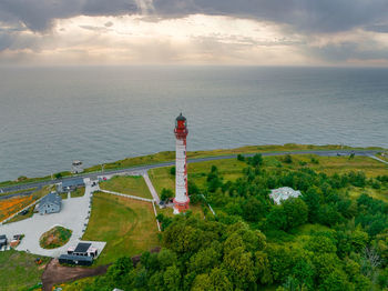 Beautiful limestone cliff on pakri peninsula, estonia with the historic lighthouses.