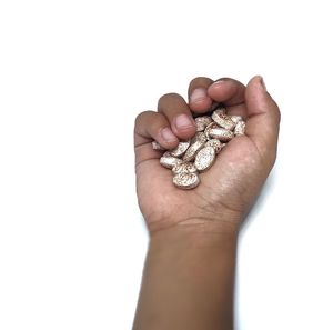 Close-up of human hand against white background
