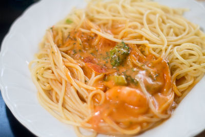 Close-up of noodles in plate