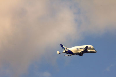 Low angle view of airplane flying in sky